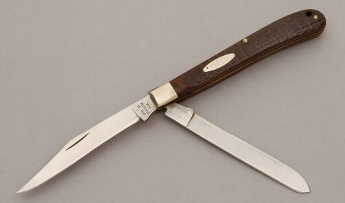 Case Cutlery 62048 SP Slimline Trapper with Jigged Bone Scales handle material - Obverse Side - Item #KLC10725
