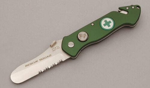 United Cutlery Colt Rescue Squad Knife with Green Anodized Aluminum Scales handle material - Obverse Side - Item #KLC10731