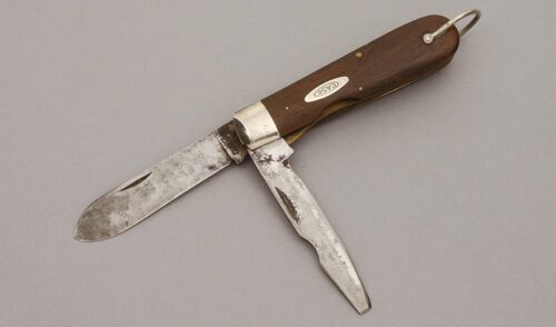 Case Cutlery 12031L Electricians Knife with Walnut Wood Scales handle material - Obverse Side - Item #KLC10736
