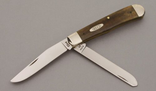 Case Cutlery 6254 Trapper with Smooth Green Bone Scales handle material - Obverse Side - Item #KLC10743