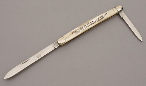 Schrade Cutlery Two Blade Fruit Knife with White Pearl Celluloid Scales handle material - Obverse Side - Item #KLC10750