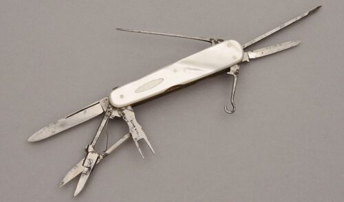 Harrison Bros & Howson Multi-Tool Knife with Mother of Pearl Scales handle material - Obverse Side - Item #KLC10754