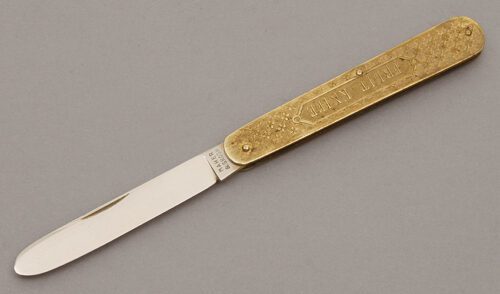 Maher & Grosh Fruit/Paper Knife with Brass handle material - Obverse Side - Item #KLC10759