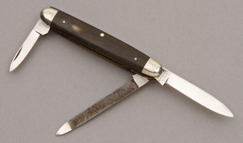ERN Noxin Gents Pen Knife with Buffalo Horn Handle Scales handle material - Obverse Side - Item #KLC10776