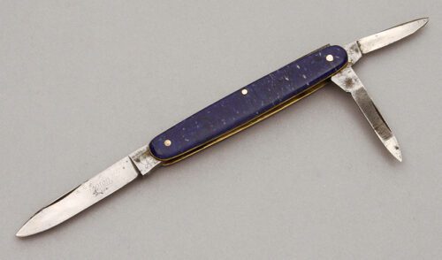 Remington Knives Whittler Pen Knife with Blue & White Celluloid Scales handle material - Obverse Side - Item #KLC10782