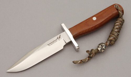 Blackjack Knives Model 12 Halo Boot Knife with Natural Canvas Micarta handle material - Obverse Side - Item #KLC10792