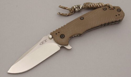 Zero Tolerance Knives 0561 Hinderer Flipper with Dark Earth Brown Machined G-10 handle material - Obverse Side - Item #KLC10806