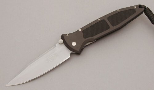 Microtech Knives Socom N/A Linerlock Folder with Black Aluminum Handle Scales handle material - Obverse Side - Item #KLC10808