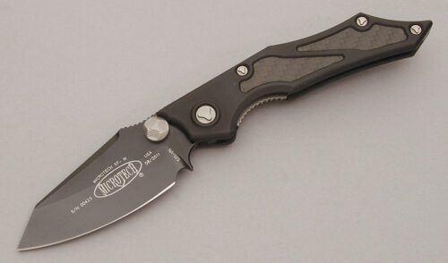 Microtech Knives Select Fire Manual Linerlock with Black Aluminum Frame handle material - Obverse Side - Item #KLC10811