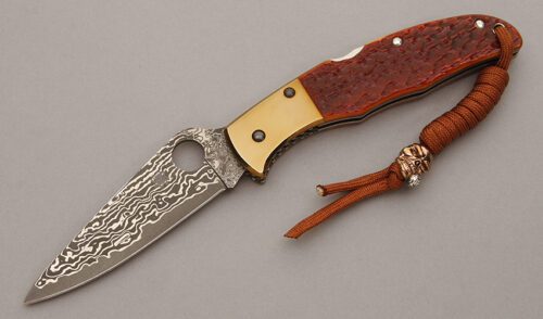 Spyderco Knives Endura Lockback Sprint Run with Orange Jigged Bone Scales handle material - Obverse Side - Item #KLC10814
