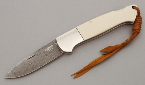 Boker Knives 2012 Annual Damascus Folder with Ivory Micarta Handle Scales handle material - Obverse Side - Item #KLC10817