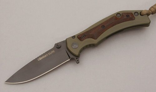 Wilson Tactical Combat Elite RRF Flipper with Green Titanium Frame handle material - Obverse Side - Item #KLC10819