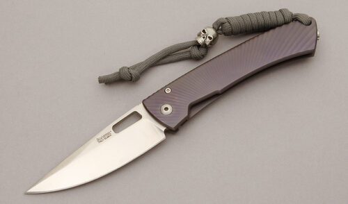 Lionsteel TiSpine Framelock Folder with Purple Machined Titanium Frame handle material - Obverse Side - Item #KLC10820