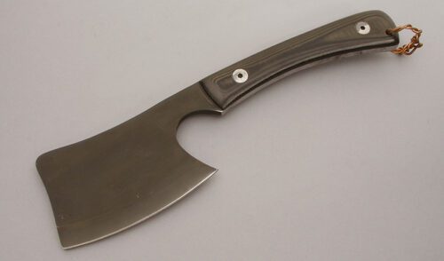 Mineral Mountain Hatchet All Purpose Cleaver with Black Canvas Micarta Scales handle material - Obverse Side - Item #KLC10828