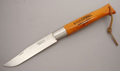 Opinel Knives Number #13 Extra Large Folder with Beechwood Handle handle material - Obverse Side - Item #KLC10831