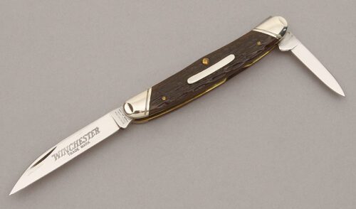 Winchester Knives W15 2935 Half Whittler with Dark Brown Jigged Bone Scales handle material - Obverse Side - Item #KLC10849