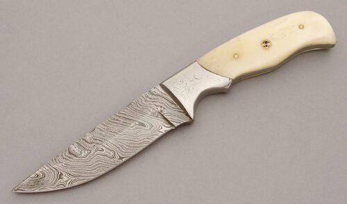 Unknown Maker Damascus Hunter with Smooth Natural Bone Scales handle material - Obverse Side - Item #KLC10860
