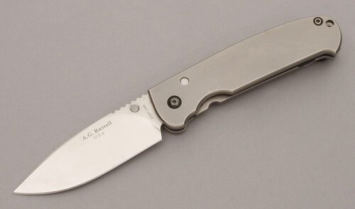 A.G. Russell Acies I Framelock with Titanium Frame handle material - Obverse Side - Item #KLC10885