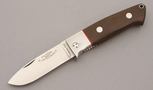 Lone Wolf Knives Loveless Traditional Drop with Green Canvas Micarta Scales handle material - Obverse Side - Item #KLC10890