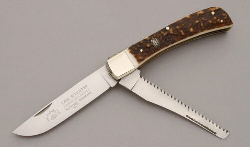 Carl Schlieper Eye Brand Model 99S-DS Two Blade Folder with Stag Handle Scales handle material - Obverse Side - Item #KLC10907