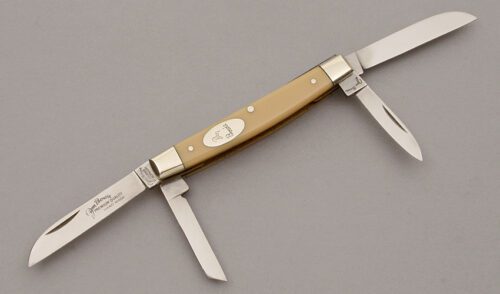 Carl Schlieper Eye Brand Jim Bowie Congress Folder with Smooth Light Brown Delrin handle material - Obverse Side - Item #KLC10912