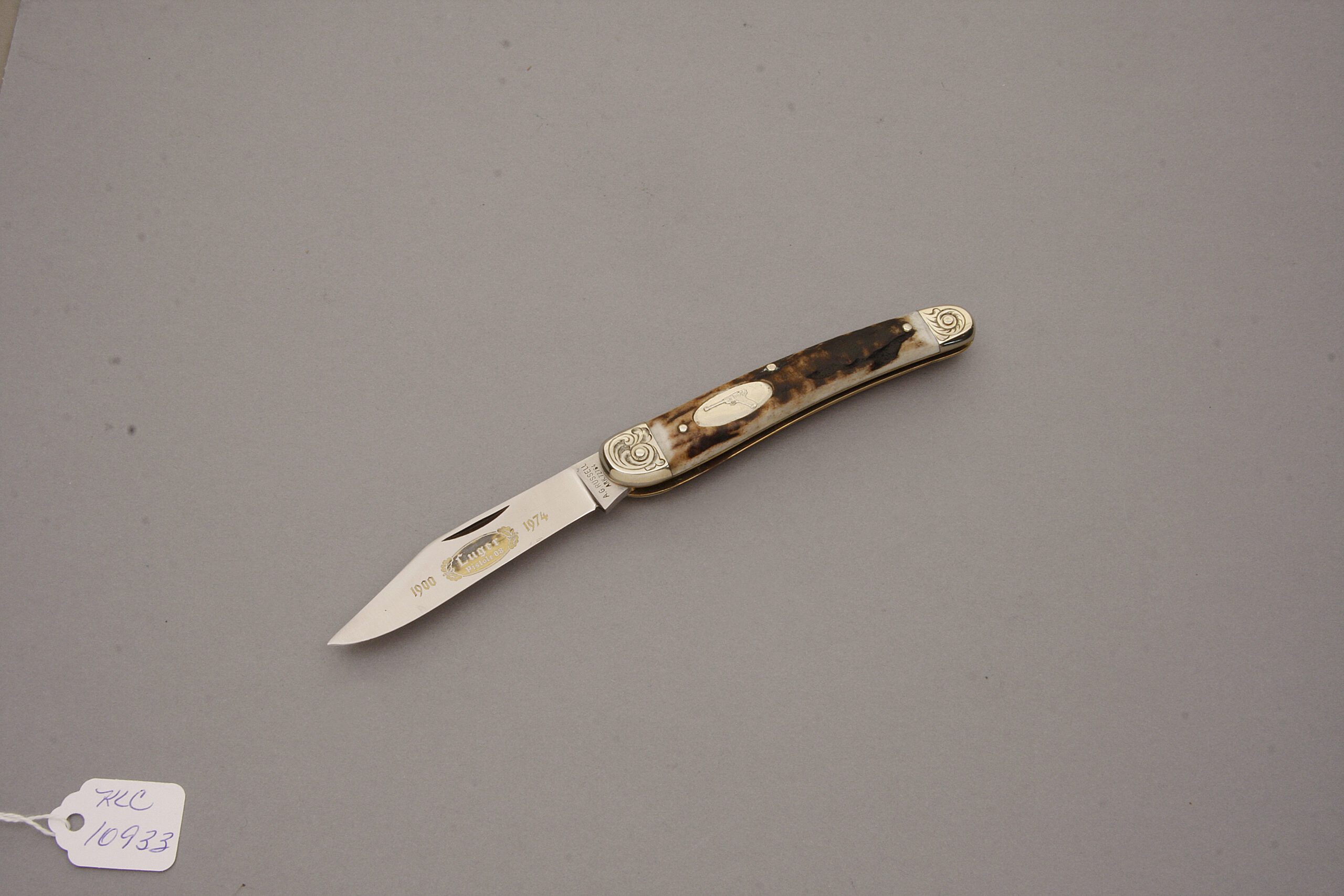 Puma/AG Russell CM-3 Luger Pistol Slip Joint with Stag Handle Scales handle material - Obverse Side - Item #KLC10933