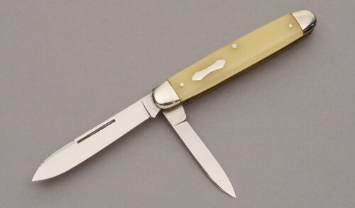 Cattaraugus Cutlery 22524 Two Blade Jack with Light Yellow Celluloid Scales handle material - Obverse Side - Item #KLC10949