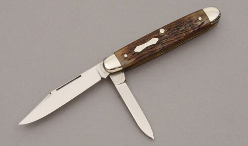 Cattaraugus Cutlery 22829 Two Blade Jack with Brown Jigged Bone Scales handle material - Obverse Side - Item #KLC10950