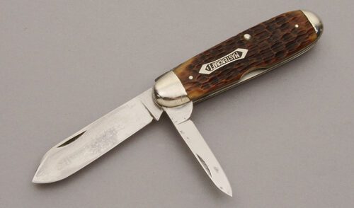 Robeson Cutlery Two Blade Jack with Brown Jigged Bone Scales handle material - Obverse Side - Item #KLC10969