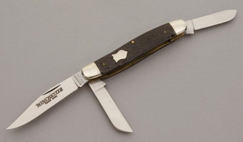 Winchester Knives W15 3964 Stockman with Brown Jigged Bone Scales handle material - Obverse Side - Item #KLC10982