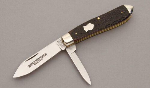 Winchester Knives W15 2857 Teardrop Jack with Brown Jigged Bone Scales handle material - Obverse Side - Item #KLC10986