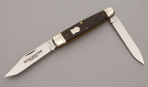 Winchester Knives W15 2913 1/2 Moose with Peach Seed Jigged Bone Scales handle material - Obverse Side - Item #KLC10989