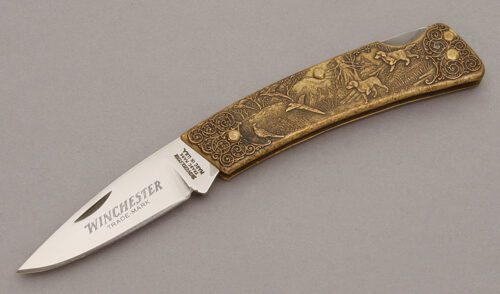 Winchester Knives W15 1988-1 Lockback Folder with Cast Bronze Frame handle material - Obverse Side - Item #KLC10991