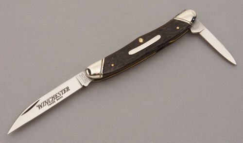 Winchester Knives W15 2935 Half Whittler with Brown Jigged Bone Scales handle material - Obverse Side - Item #KLC10992