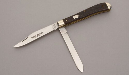Winchester Knives W15 2904 Slimline Trapper with Jigged Bone Handle Scales handle material - Obverse Side - Item #KLC10993
