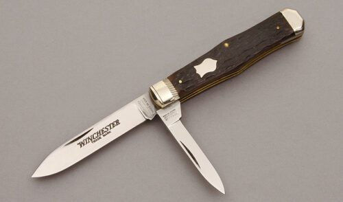 Winchester Knives W15 2921 Two Blade Jack with Jigged Bone Handle Scales handle material - Obverse Side - Item #KLC10994