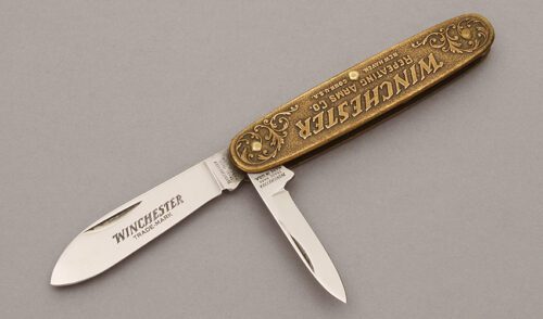 Winchester Knives W15 1987-1 Pen Knife with Cast Bronze Handles handle material - Obverse Side - Item #KLC10995