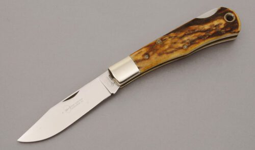 Bowen Knives R1306 Folding Lockback Hunter with Stag Handle Scales handle material - Obverse Side - Item #KLC10999