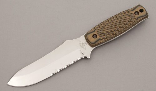 Canal Street Cutlery Green River Tactical Knife with Machined Brown G-10 Scales handle material - Obverse Side - Item #KLC11008