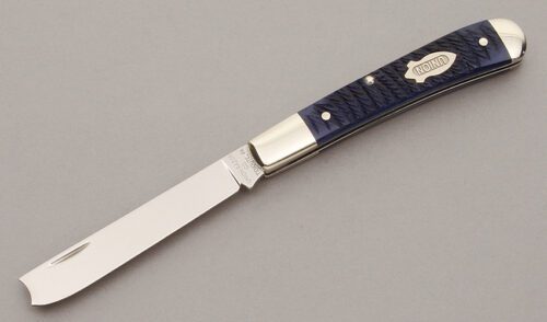 Canal Street Cutlery Union Cutlery Razor Knife with Blue Rope Jigged Bone Scales handle material - Obverse Side - Item #KLC11009