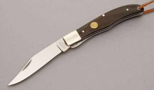 Canal Street Cutlery Folding Hunter with Mohogany Buffalo Horn Scales handle material - Obverse Side - Item #KLC11010