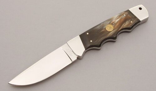 Canal Street Cutlery Catskill Drop Point Hunter with Mahogany Buffalo Horn Scales handle material - Obverse Side - Item #KLC11012