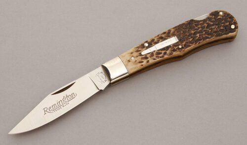 Remington Knives R1306 Silver Bullet Tracker with Jigged Bone Handle Scales handle material - Obverse Side - Item #KLC11022