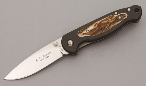 A.G. Russell Greased Light'n Linerlock with Black Aluminum Frame handle material - Obverse Side - Item #KLC11037
