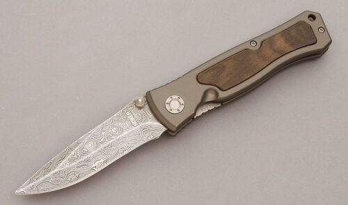 Boker Knives Leo Damascus II Linerlock with 6061-T6 Aluminum Frame handle material - Obverse Side - Item #KLC11040