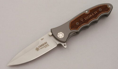 Boker Knives Turbine Linerlock Folder with AIMGSI1 Aluminum Frame handle material - Obverse Side - Item #KLC11042