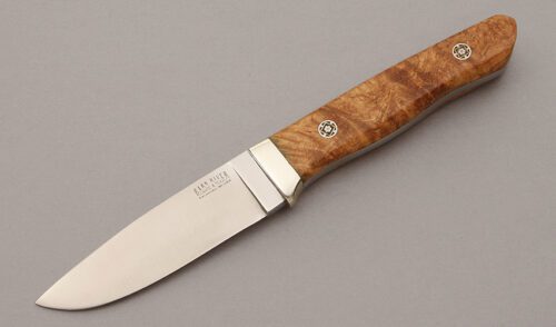 Bark River Knife & Tool Mountaineer with Amboyna Burl Wood Scales handle material - Obverse Side - Item #KLC11048