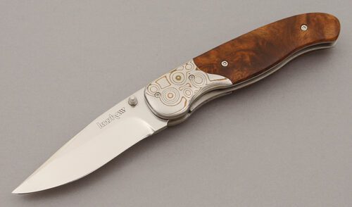 Kershaw Knives 1480 Nakamura Linerlock with Chinese Quince Wood Scales handle material - Obverse Side - Item #KLC11049