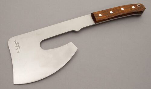 A.G. Russell Axe with Cocobolo Wood Handle Scales handle material - Obverse Side - Item #KLC11051