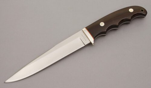 A.G. Russell Camp Knife with Ebony Wood Handle Scales handle material - Obverse Side - Item #KLC11055